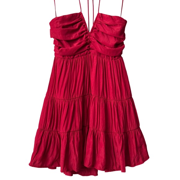 Day + Moon Red Ruched Halter Mini Dress – Size Medium - Picture 2 of 7